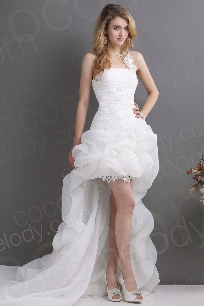 Hot Sale A-Line One Shoulder Sweep-Brush Train Organza Wedding Dress