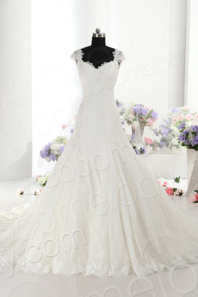Trendy A-Line Straps Natural Train Organza Ivory Sleeveless Lace Up-Corset Wedding Dress with Beading and Appliques