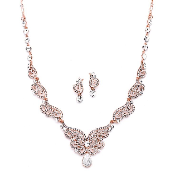 Rose Gold Art Deco Wedding and Prom Jewelry Set - Affordable Elegance Bridal -