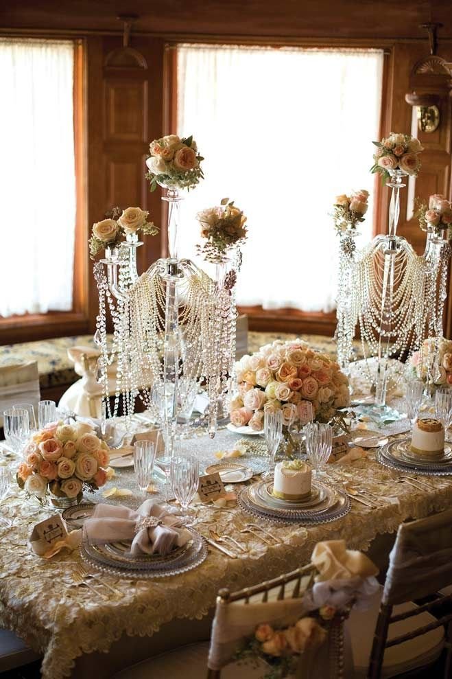 The Jazz Age: Great Gatsby Inspired Wedding Decor | Minnesota Bride Magazine #greatgatsby #wedding #theme #decor #1920s #vintage #candleabra #table #roaring20s