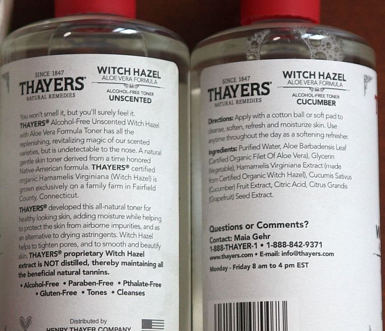 Here are the Thayers witch hazel ingredients. Remember: no alcohol here!